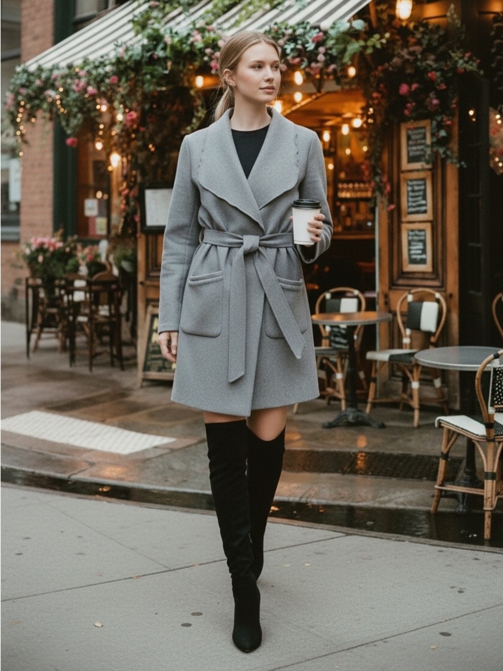 Dynamite Wool Blend Belted Wrap Coat in Gray Size XS